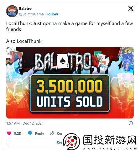 小丑牌全球所有平台销量达350万份