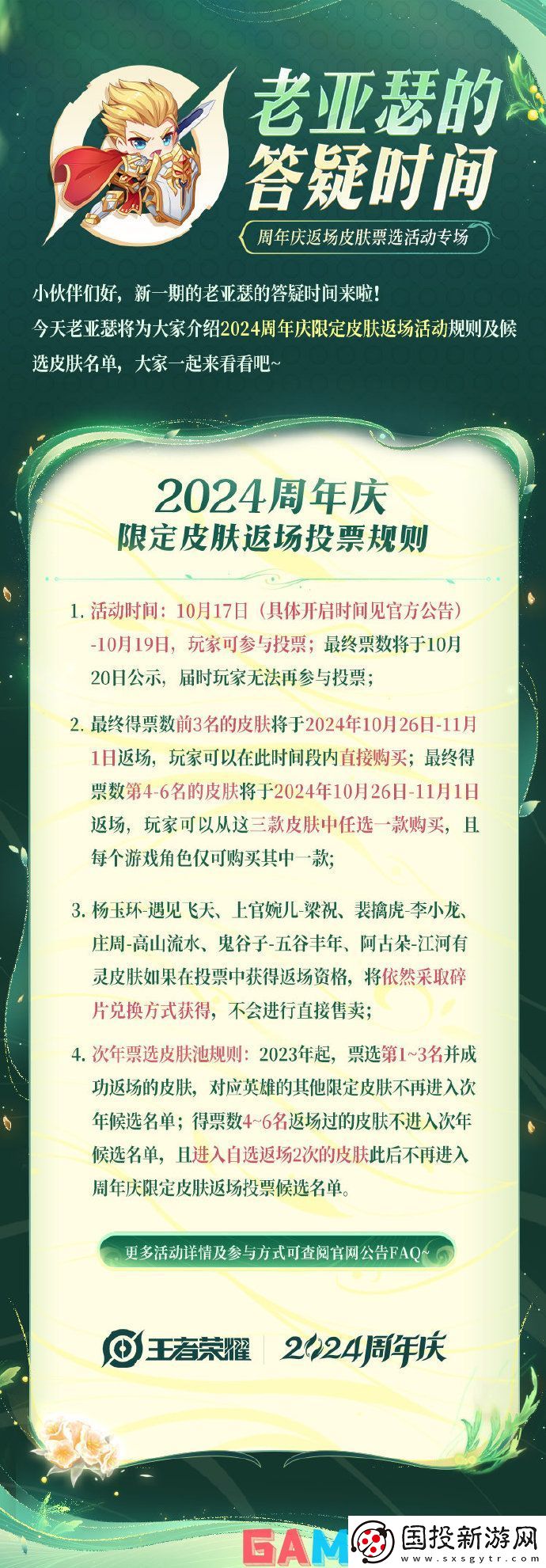王者荣耀2024周年庆皮肤返场福利是什么