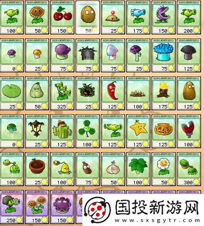 植物大战僵尸全部植物图鉴大全