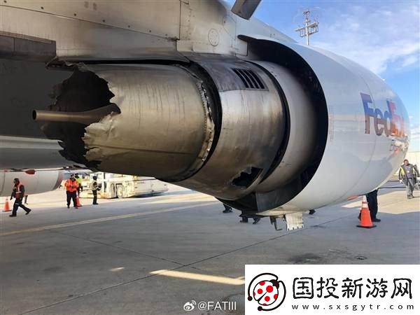 美国波音767飞机撞鸟后空中喷火